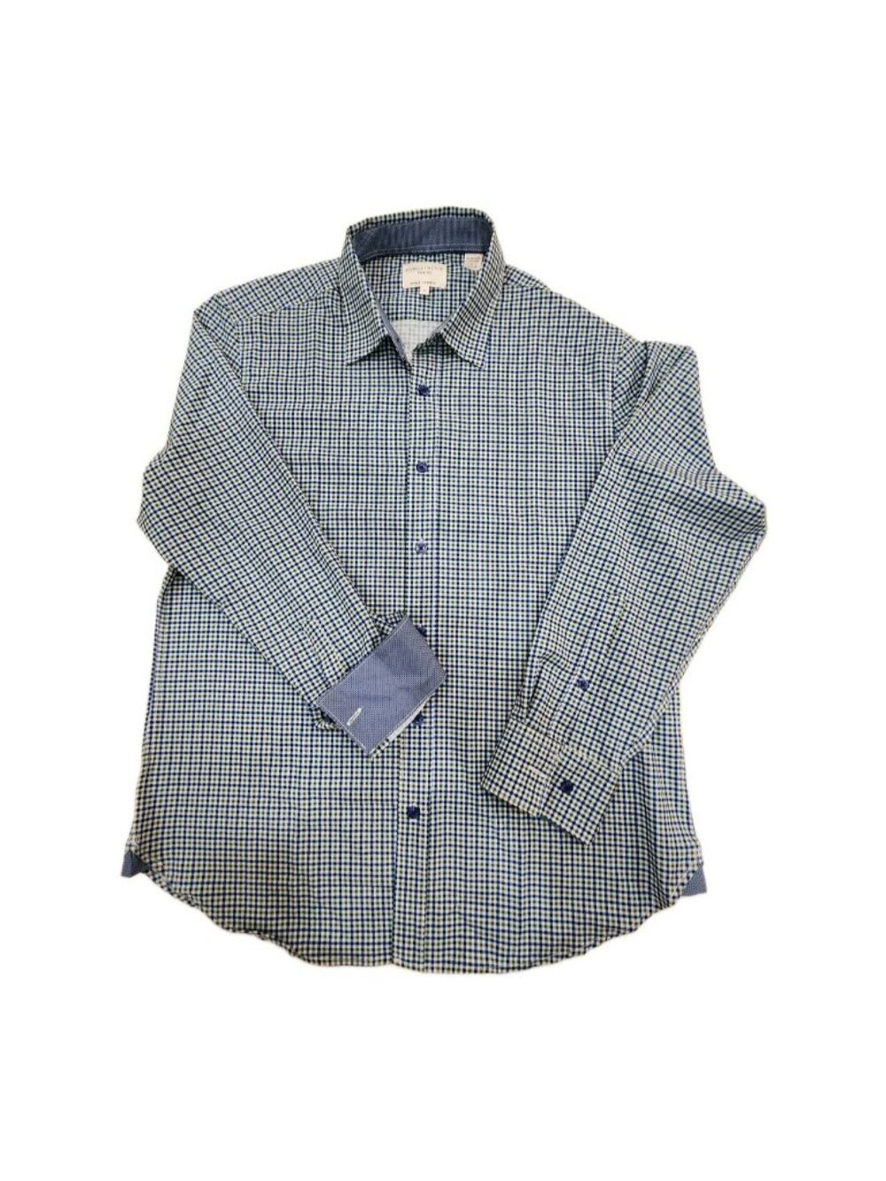 CON.STRUCT 4-Way Stretch Blue Plaid Slim Fit Moisture Wicking Button Shirt L
